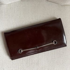 Gucci Brown Patent Leather Horsebit Clutch